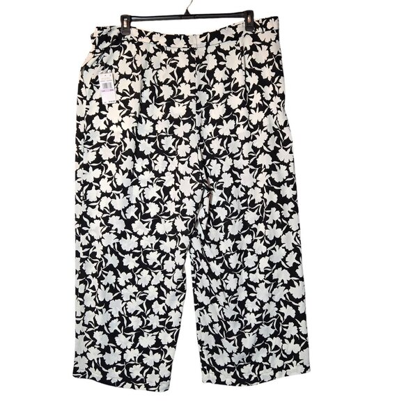 Michael Kors Plus Size Floral Belted Pants 22W Black white Relaxed Fit Flowy NWT - Picture 8 of 13
